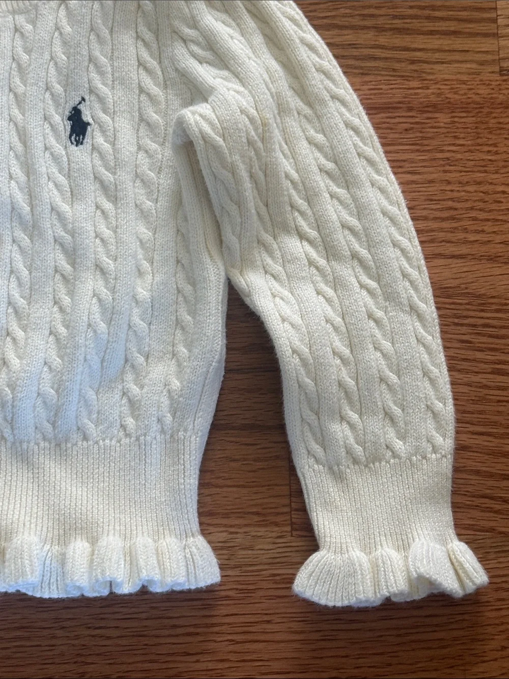 Ralph Lauren Cream Cable Knit Girl's Cardigan with Navy Pony